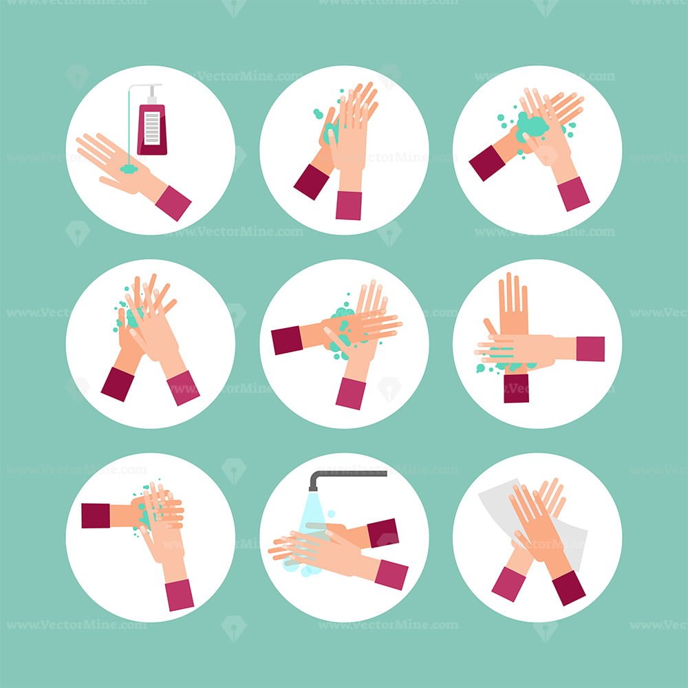 FREE Washing hands scheme steps vector illustration icon collection set ...