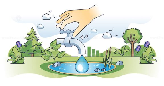 Water management and sustainable nature resources usage outline hands concept