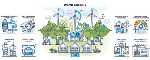 Wind energy infrastructure and electricity production outline collection set