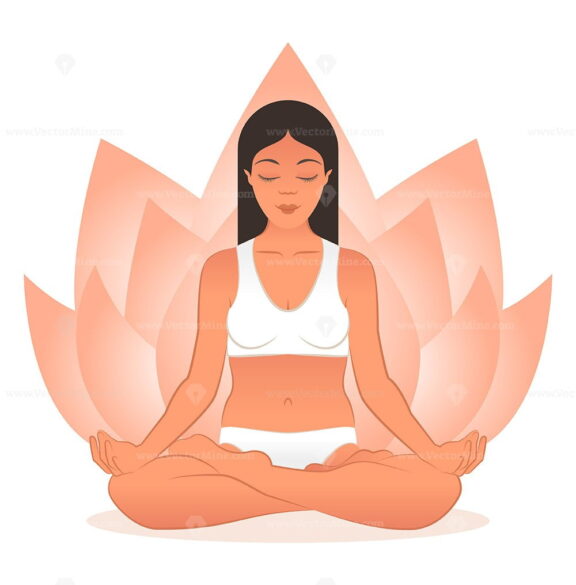 FREE Yoga Practice Concept with Female Meditating in Lotus Pose and Lotus Flower Abstract Background Decoration